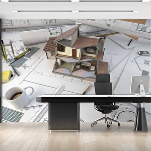 Mimari Ev Projesi Emlak Ve Gayrimenkul Duvar Kağıdı Baskı - Dkm318103 600x300 cm