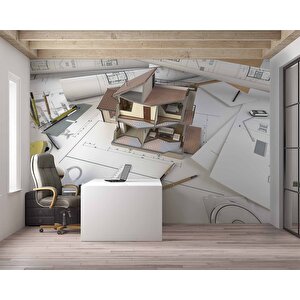 Mimari Ev Projesi Emlak Ve Gayrimenkul Duvar Kağıdı Baskı - Dkm318103 600x300 cm