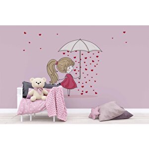 Kız Çizimi Çocuk Odası Duvar Kağıdı Baskı - Dkm362079