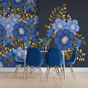Mavi Çiçek Desenli Duvar Kağıdı - Dkb945054