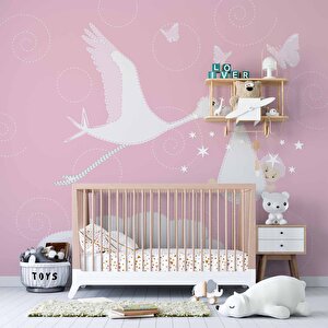 Bebek Getiren Leylek Çocuk Odası Duvar Kağıdı Baskı - Dkm395087