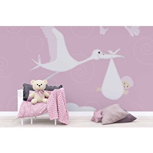 Bebek Getiren Leylek Çocuk Odası Duvar Kağıdı Baskı - Dkm395052