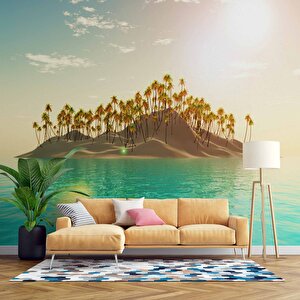 Palmiye Ve Ada Manzaralı Duvar Kağıdı - Dkm918072 325x280 cm