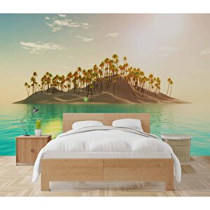 Palmiye Ve Ada Manzaralı Duvar Kağıdı - Dkm918072 325x280 cm