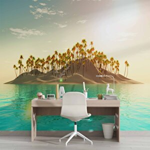 Palmiye Ve Ada Manzaralı Duvar Kağıdı - Dkm918072