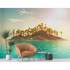Palmiye Ve Ada Manzaralı Duvar Kağıdı - Dkm918117