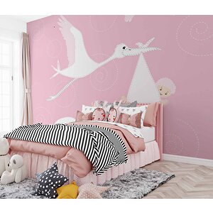 Bebek Getiren Leylek Çocuk Odası Duvar Kağıdı Baskı - Dkm395103 600x300 cm