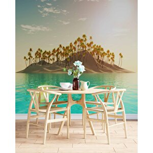Palmiye Ve Ada Manzaralı Duvar Kağıdı - Dkm918105
