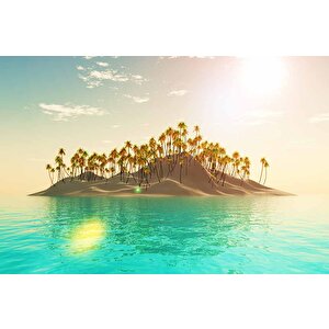 Palmiye Ve Ada Manzaralı Duvar Kağıdı - Dkm918105