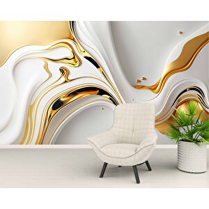 3 Boyutlu Beyaz Altın Boya Desenli Duvar Kağıdı - Dkm745103