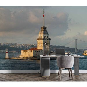 İstanbul Deniz Ve Kız Kulesi Manzaları Duvar Kağıdı - Dkm750126 800x315 cm