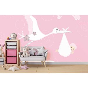 Bebek Getiren Leylek Çocuk Odası Duvar Kağıdı Baskı - Dkm395106