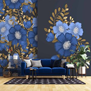 Mavi Çiçek Desenli Duvar Kağıdı - Dkb945001 100x100 cm