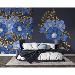 Mavi Çiçek Desenli Duvar Kağıdı - Dkb945001 100x100 cm