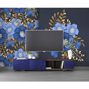 Mavi Çiçek Desenli Duvar Kağıdı - Dkb945001 100x100 cm