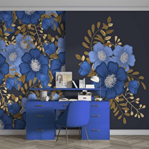 Mavi Çiçek Desenli Duvar Kağıdı - Dkb945001