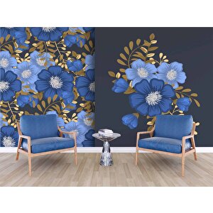 Mavi Çiçek Desenli Duvar Kağıdı - Dkb945001