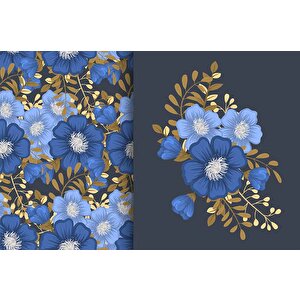 Mavi Çiçek Desenli Duvar Kağıdı - Dkb945001