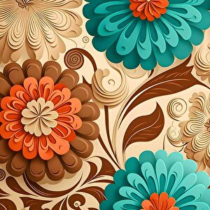 3 Boyutlu Çiçek Çizim Desenli Duvar Kağıdı - Dkm821071