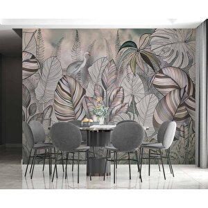 Pembe Eflatun Yaprak Çizim Temalı Duvar Kağıdı - Dkm901050