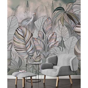 Pembe Eflatun Yaprak Çizim Temalı Duvar Kağıdı - Dkm901050