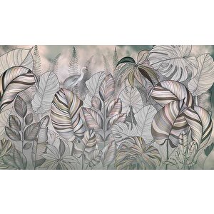 Pembe Eflatun Yaprak Çizim Temalı Duvar Kağıdı - Dkm901050