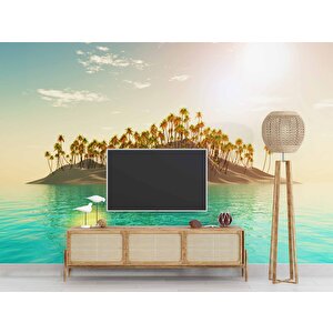 Palmiye Ve Ada Manzaralı Duvar Kağıdı - Dkm918070 275x280 cm