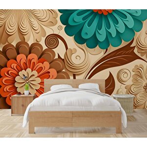 3 Boyutlu Çiçek Çizim Desenli Duvar Kağıdı - Dkm821044 100x260 cm