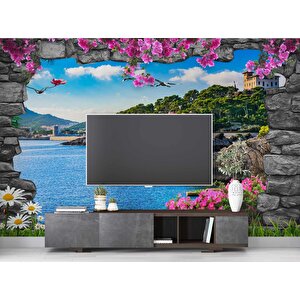 3 Boyutlu Kaya Desenli Deniz Manzaralı Duvar Kağıdı Baskı - Dkm-027_46050 900x260 cm