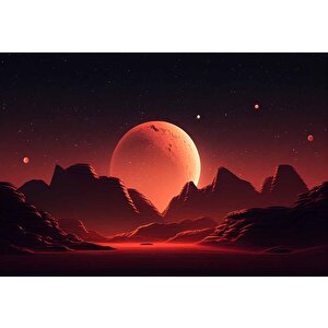 Kızıl Ay Manzaralı Duvar Kağıdı Baskı - Dkm546083