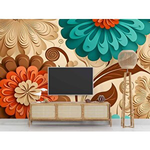 3 Boyutlu Çiçek Çizim Desenli Duvar Kağıdı - Dkm821054 400x260 cm