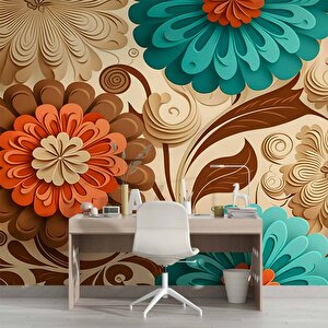 3 Boyutlu Çiçek Çizim Desenli Duvar Kağıdı - Dkm821001