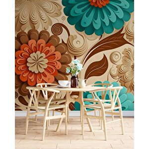 3 Boyutlu Çiçek Çizim Desenli Duvar Kağıdı - Dkm821001