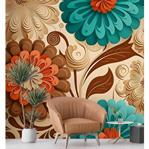 3 Boyutlu Çiçek Çizim Desenli Duvar Kağıdı - Dkm821001