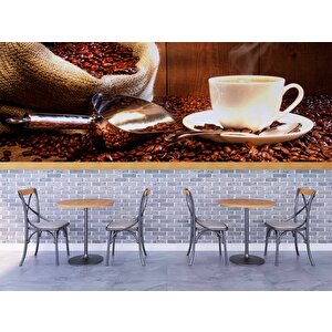 Fincan Ve Kahve Çekirdeği Temalı Cafe Duvar Kağıdı Baskı - Dkm272049