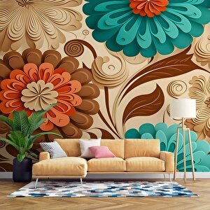 3 Boyutlu Çiçek Çizim Desenli Duvar Kağıdı - Dkm821105 800x300 cm