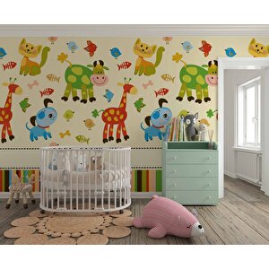 Hayvanlar Alemi Çocuk Duvar Duvar Kağıdı Baskı - Dkm378065 100x280 cm