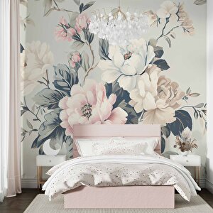 Soft Mavi Pembe Çiçek Desenli Duvar Kağıdı - Dkm888002 100x200 cm