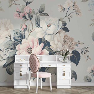 Soft Mavi Pembe Çiçek Desenli Duvar Kağıdı - Dkm888002