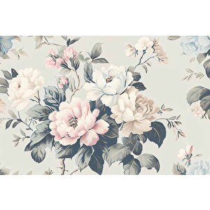 Soft Mavi Pembe Çiçek Desenli Duvar Kağıdı - Dkm888024