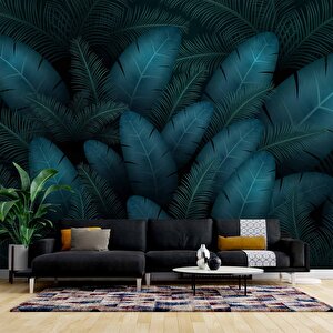 Botanik Mavi Yaprak Temalı Duvar Kağıdı Baskı - Dkm541116 375x315 cm
