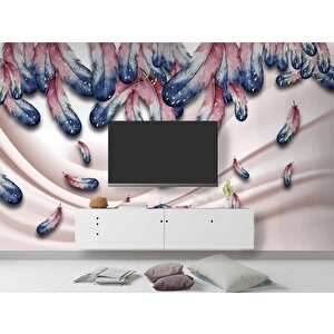 Pembe Mavi Renkli Tüy Desenli Duvar Kağıdı Baskı - Dkm-040_92517 325x280 cm