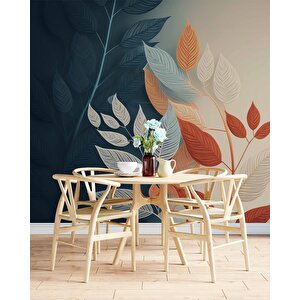 Soft Lacivert Ve Krem Rengi Yaprak Duvar Kağıdı Baskı - Dkm531026