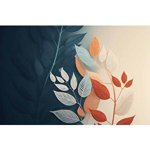 Soft Lacivert Ve Krem Rengi Yaprak Duvar Kağıdı Baskı - Dkm531026