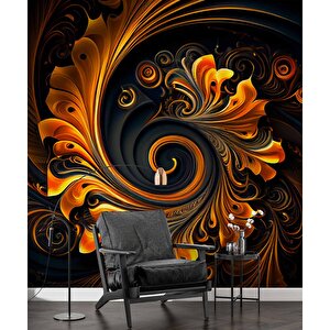 3 Boyutlu Girdap Çiçek Desenli Duvar Kağıdı - Dkm818109