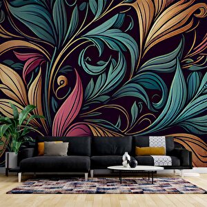 Renkli Yaprak Desenli Duvar Kağıdı - Dkm783069 250x280 cm