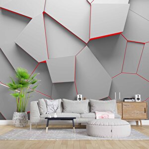 3 Boyutlu Geometrik Kabartma Görünümlü Duvar Kağıdı - Dkm634109 200x315 cm
