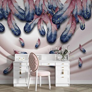 Pembe Mavi Renkli Tüy Desenli Duvar Kağıdı Baskı - Dkm-040_93233