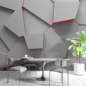 3 Boyutlu Geometrik Kabartma Görünümlü Duvar Kağıdı - Dkm634050