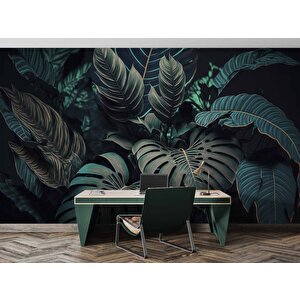Koyu Renkli Yaprak Temalı Duvar Kağıdı Baskı - Dkm511013